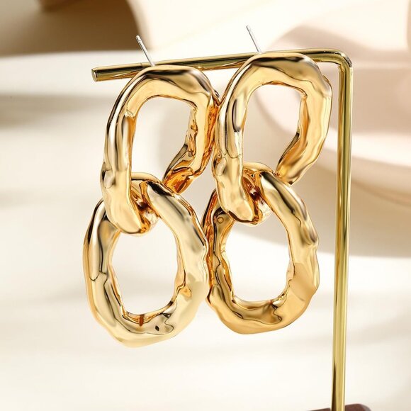 Acrylic 14K Gold Chunky Chain Necklace Earrings Set for Women,Punk Short Thick W - Picture 8 of 9